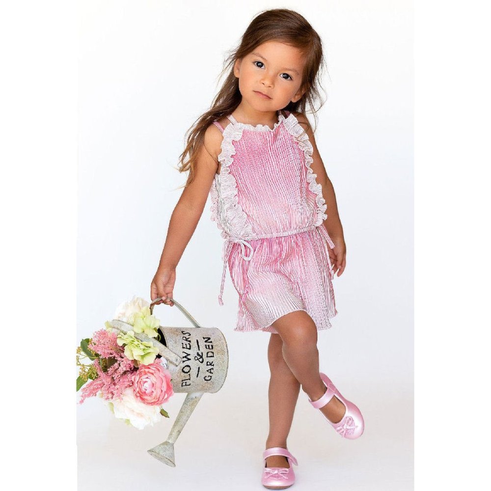 sz 5 NEW Dressy Baby Sara Pink Pleated Fabulous Girls Romper Summer‎ Outfit